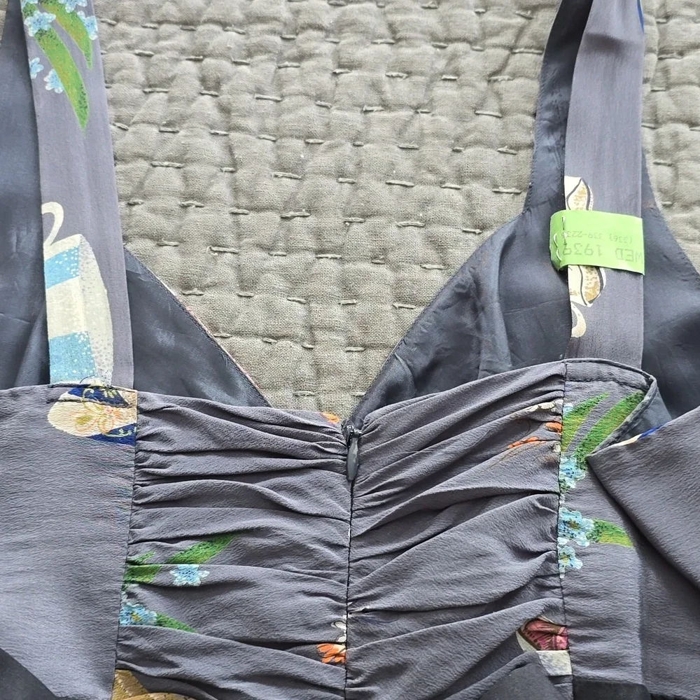 Anthropologie Dress By FLOREAT Teacup Print Purple Silk "Sugar & Cream Dress" - Picture 15 of 16
